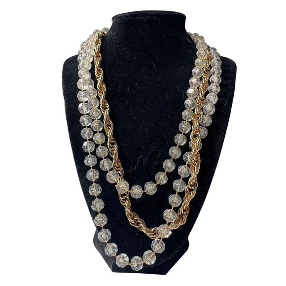 Sarah Coventry Jewelry - Sarah Coventry Golden Ice 3 strand necklace Lucite beads and gold tone rope chai